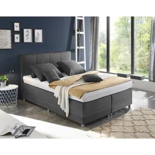 ed exciting design LUANDA 2 Boxspringbett 140x200, Anthrazit - Bequemes Doppelbett mit Matratze und Topper - 144 x 103 x 212 cm (B/H/T)