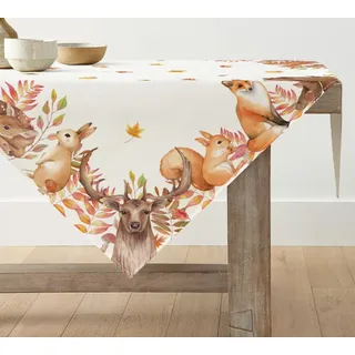 Artoid Mode Bäume Hirsch Deer Vögel Herbst Tischdecke, Saisonnal Tischwäsche Küche Tisch Dekoration Drinnen Urlaub Party Dekor 100x100 cm