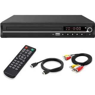 VATI DVD-Player für Fernseher, regionenfreier HDMI-DVD-Player für Smart-TV, unterstützt 1080P Full HD mit HDMI-Kabel, Fernbedienung, USB-Eingang