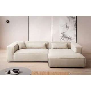 LeGer Home by Lena Gercke Ecksofa »PIARA XXL, Big-Sofa in Cord oder Leinenoptik, L-Form, mit Kedernaht«, wahlweise Ottomane rechts/links, schwarze Füße, extra tiefe Sitzfläche, beige