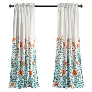 Lush Decor Aprile Lichtfilternde Fenstervorhänge, 132,1 x 213,4 cm (B x L), Orange und Türkis, Blumen-Vorhänge, hübscher orangefarbener Blumendruck, Landhaus- und Bauernhaus-Fensterdekoration