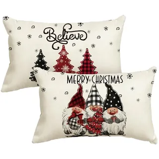 Artoid Mode GNOME Bäume Schneeflocken Weihnachten Kissenbezüge 2er Set, 30x50 cm Merry Christmas Zierkissenbezug Cushion Cover Couch Deko