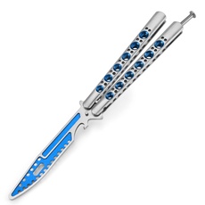 MARCOLO Practice Butterfly Trainer Full Stainless Steel Dull Balisong Trainer Unsharpened Butterfly Trainer Comb for CS GO Training with Hexagon Wrench Bottle Opener Blue