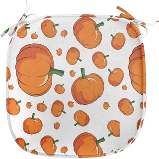 ABAKUHAUS Ernte Polster für Esszimmerstühle, Halloween Pralle Kürbis, Dekoratives wasserfestes Kissen mit Riemen für Küchensitze, 40 cm x 40 cm, Orange Grün Weiß - Weiß