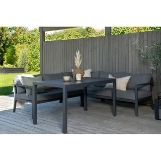 Gardenson Dining-Loungeset , Grau, Schwarz , Metall, Textil , L-Form , 294x210 cm , Gartenmöbel, Gartengarnituren, Gartenmöbel-Sets