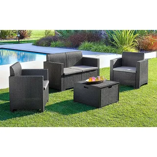 Dmora - Loungeset für draußen Venere, Outdoor-Lounge mit Couchtisch, Terrassenset mit Kissen, Gartenkomposition mit Sofa und Sesseln, Made in Italy, Anthrazit