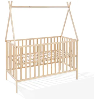ATB MEBLE Babybett TIPI KOLLEKTION - Beistellbett Baby aus Holz - 3 Ebenen der Matratzenhöhe - Bett für Babyzimmer - Hausbett für baby - Transparent - 120x60 cm - Transparent