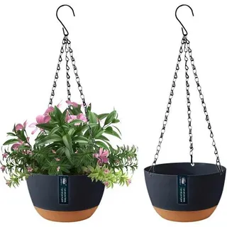 Hangende Blumenpflanzenkästen, 2er-Set Hangende Pflanzenkästen für Zimmerpflanzen Draußen, Hangende Blumenkästen für Draußen mit Entwässerungsöffnungen und abnehmbarem Untersetzer für den Gartenhäuschen, Ø21CM - Schwarz