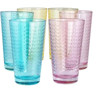 TREND FOR HOME Gläser Bunt 6er Set Trinkgläser 360 ml Cocktailgläser Wassergläser Set Bunt Longdrinkgläser Glas Tumbler Bunte Gläser Caipirinha Trinkglas Wasserglas Geometrisches Muster, Tressa
