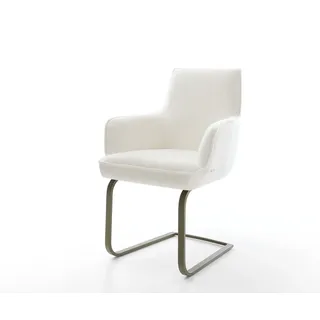 Freischwinger Heira-Flex mit Armlehnen Bouclé Soft Beige Freischwinger flach Effektfinish Titan Taschenfederkern