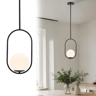 Alighting Pendelleuchte Schwarz mit Milchglas Kugel Ø15 cm, Höhenverstellbare Hängelampe Modern, E14 Glas Pendellampe für Esstisch, Küche, Schlafzimmer, ohne Leuchtmittel