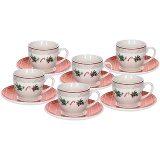 Tognana Xmas Joy, Packung mit 6 Teetassen mit Teller, New Bone China, rot