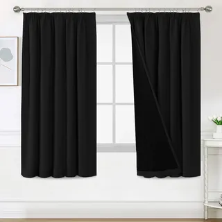 BellaHills Blickdichte Vorhänge Thermovorhang Kälteschutz 2er Set H175 x B140 cm Doppellagiger und Dicker Vorhang gegen Kälte für Tür 100% Verdunklungsgardine Blackout Curtain for Bedroom, Schwarz