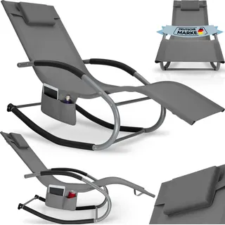tectake® Gartenliege Taya ergonomisch, mit Komfort-Schwingbewegung abnehmbares Kopfpolster, seitliche Aufbewahrungstasche