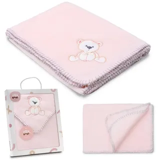 Interbaby Babydecke für Neugeborene, extra weich, Bestickt, Bär, bequem, warm, 80 x 110 cm, Unisex, für Kinderbett, Kinderwagen, Stubenwagen