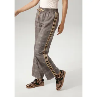 Schlupfhose ANISTON CASUAL, Damen, Gr. 38, N-Gr, schwarz (dunkelbraun, hellbeige, rost, beige, schwarz), Web, Obermaterial: 58% Polyester, 40% Viskose, 2% Elasthan, gestreift, kariert, figurumspielend knöchellang, Hosen Schlupfhose, mit gestreiftem Tape an den Seitennähten