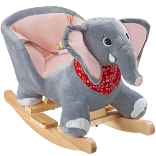 tectake Schaukeltier Elefant, massive Holzkufen, ab 12 Monaten geeignet, grau , Grau , Kunststoff , 33x45.5x63 cm , Ce , Spielzeug, Schaukeltiere