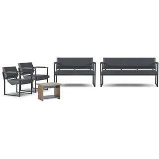 Graue Büro Möbel Moderne Sitzbank Leder 2-Sitzer 2x Ledersessel Tisch - Schwarz, Braun, Grau
