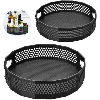 SAMSYOKI 2 Stück Lazy Susan Drehteller, Drehbar Organizer Schwarz, Bienenwabe Drehbares Gewürzregal, Küchen Gewürzständer, Gewürzhalter Drehbarer für Gewürzflaschen Öl Zutaten Gläser