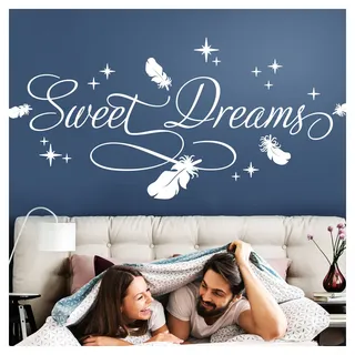 Wandora Wandtattoo Spruch Sweet Dreams I hellblau (BxH) 80 x 36 cm I Sterne Federn Schlafzimmer Kinderzimmer Sticker Aufkleber Wandaufkleber Wandsticker W1483
