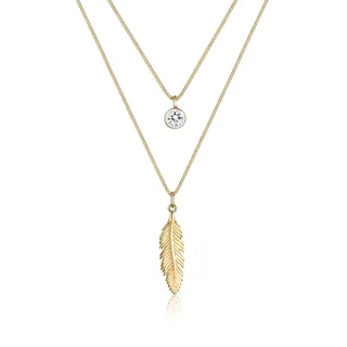 Silberkette ELLI "Halskette Feder Boho 925 Silber, mit Kristallen von Swarovski" Gr. 45, gold, Halsketten, Damen, 45, Silber 925 (Sterlingsilber), Silberkette