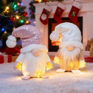 DJGIFI Leuchtende Wichtel 2er Set 22cm, LED Deko Figuren Tomte Weihnachten | Skandinavische Ambiente-Beleuchtung für Garten, Balkon & Innen. Kabellos & ganzjährig. Hinweis: Batterien nicht enthalten.
