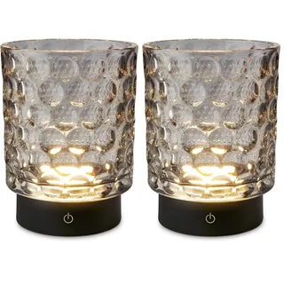 BRILONER - LED Tischlampe kabellos IP44 mit Glaskorpus, Touchdimmbar in Stufen, Akku & Lichtquelle tauschbar, Nachttischlampe, Dekolampe, Akku Tischleuchte, Wohnzimmer, Kinderzimmer, 15x11 cm, Grau