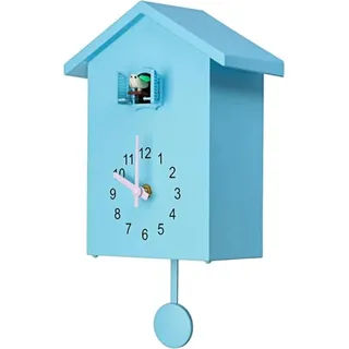 Kuckuck Geräusche, Uhren mit Pendel, Vogelhaus, batteriebetrieben, für Wohnzimmer, Wohnzimmer, Küche, Wanddekoration, blau, Zeiger + Zahl, ABS - Blau