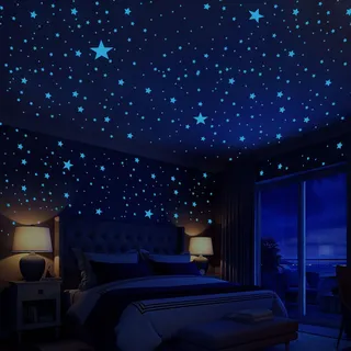 431 Stücke Leuchtsterne Kinderzimmer Leuchtsterne Selbstklebend Kinderzimmer Wandsticker Sterne Leuchtend Wandtattoo Kinderzimmer Junge Fluoreszierende Wandtattoo für Kinder Schlafzimmer Wohnzimmer