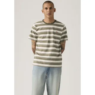 T-Shirt LEVI'S, Herren, Gr. M, jen stripe maitake braun, Jersey, Obermaterial: 100% Baumwolle, regular fit taillenbedeckt, Rundhals, gerader Abschluss, Shirts T-Shirt, mit Streifenmuster