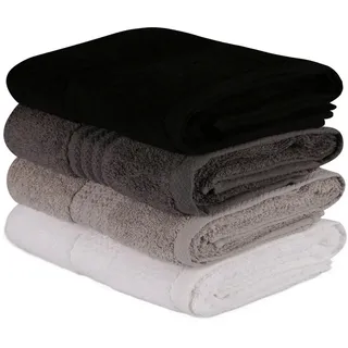 Handtuchset , Grau, Schwarz, Weiß, Dunkelgrau , Textil , 4-teilig , Uni , 50x90 cm , angenehm weich , Heimtextilien, Badtextilien, Handtuchsets