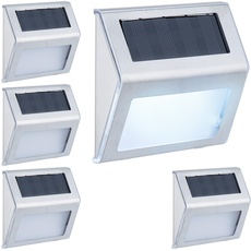 Bild Solarlampen für Wand, 5er Set, Hauseingang & Garten, LED Außenleuchte, IP44, Edelstahl, weißes Licht, Silber