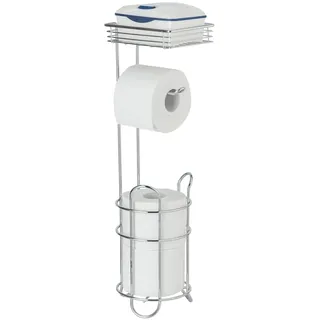 WENKO Toilettenpapierhalter freistehender WC-Ständer mit Ablage für Bad und Gästetoilette 3in1 inklusive Ersatzrollenhalter ohne Bohren aus robustem verchromtem Metall 16 x 59 x 18 cm Silber
