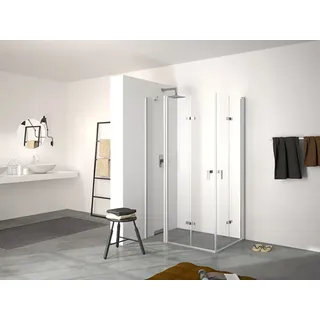 HÜPPE Design pure Schwingfalttür, mit festem Segment, linksseitige Befestigung, Breite 1400mm, Höhe 2000mm, 8P7005087375, Duschkabine: Profilfarbe silber matt Glas ESG Privatima mit ANTI-PLAQUE