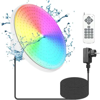 KWODE LED Poolbeleuchtung Unterwasser für Aufstellpool, 24W RGB Dimmbar Frame Pool Poolbeleuchtung mit Fernbedienung, 12V LED Unterwasserscheinwerfer mit 7m Kabel, Außengewinde 2 1⁄4 Zoll