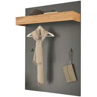 Furn.Design Garderobenpaneel grau matt, Eiche Wotan 100 cm, Wandgarderobe mit Kleiderstange , Grau, Eiche Wotan , Holzwerkstoff, Metall , Nachbildung,Eiche , Uni, Holz Optik , 100x135x25 cm , Garderobe, Garderobenpaneele