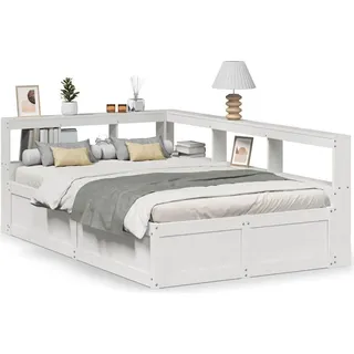 vidaXL Massivholzbett mit Regal ohne Matratze Weiß 120x190 cm Kiefer - Weiß