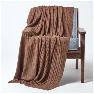Homescapes Baumwolldecke mit Zopfmuster, Braun, 130 x 170 cm, - Homescapes