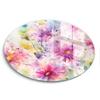 Wallfluent Glasplatte Ø 30 cm Gemalte Blumen , Lila , Glas , Rund , 30x30 cm , Küchenzubehör, Schneidebretter