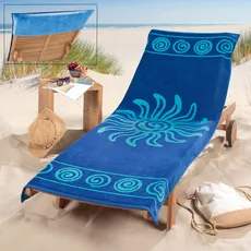 Delindo Lifestyle Frottee Bezug für Gartenliege Tropical Sun Blue, Schonbezug für Sonnenliegen, Liegenauflage aus 100% Baumwolle, 83x200 cm