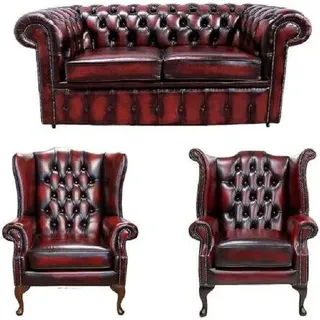 Chesterfield Sofagarnitur Leder Textil Chesterfield Komplett Set Sofa Couch 429 - Rot