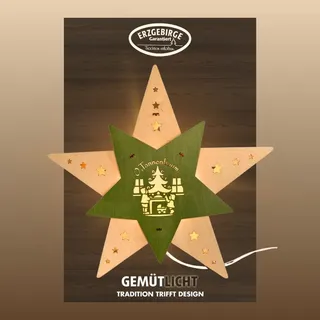 Dekostern WEIGLA "LED Oh Tannenbaum, Dekoleuchte aus Holz, NATUR-GRÜN", grün (natur, grün), B:30,5cm H:29cm T:6cm, Holzwerkstoff, Dekosterne, Dekostern