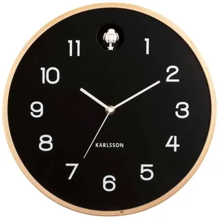 Karlsson Kuckucksuhr Natural Cuckoo - Schwarz - Ø31,5cm - Rund - Birkenholz - Wanduhr Modern Wohnzimmer - Wanduhren - Kuckucksuhr