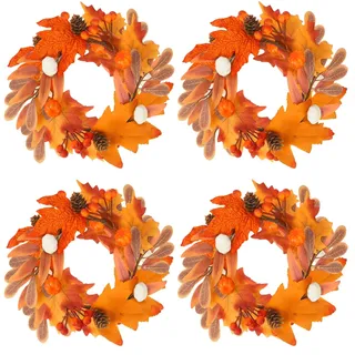 MARFOREVER 4 Stück Herbstdeko Kerzenringe, Herbst Dekoration Kerzenkranz Künstliche Ahornblättern kürbis Deko für Stabkerzen Kerzen Dekorative Kränze für Herbst Thanksgiving Halloween Tischdeko