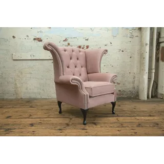 Ohrensessel Chesterfield Sofa Couch Polster 1 Sitzer Sessel Sofas Textil Rosa - Rosa