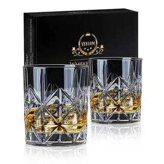 veecom Whisky Gläser, 315ml Whiskey Gläser, Old Fashioned Rumgläser Whiskey Glas 2er Set, Whisky Geschenkset für Männer, Papa, Tumbler Glas für Scotch, Cocktail