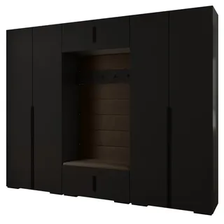 Abiks Möbel Garderoben-Set 236,7/300/47 , Schwarz, Braun, Schwarz , Metall , Nachbildung , 18 Fächer , 300x236.7x47 cm , Garderobe, Garderoben-Sets & Garderoben-Serien, Garderoben-Sets