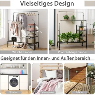 Kleiderständer mit 2 Kleiderstangen Wäscheständer auf Rollen Garderobenständer höhenverstellbar 135 x 54 x 170cm Silber - Silber