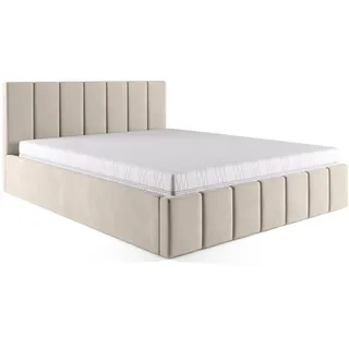 FEDVE Polsterbett Doppelbett Pesaro Bett Bettkasten 180x200 cm, Creme - Creme