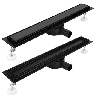 Kasloglow Duschrinne 50 cm Komplettset Schwarz, Edelstahl Ablaufrinne, Extra flache befliesbare Duschrinne mit Haarsieb, Geruchsstop und 360° Drehbar Siphon - Länge 30-120cm für bodenebene Duschen